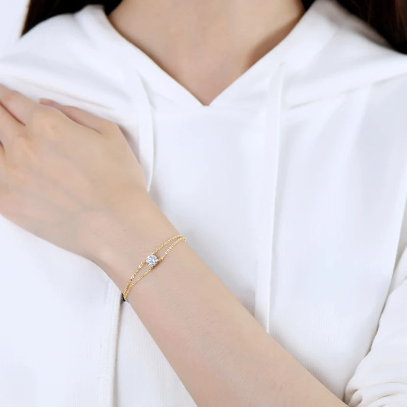 💖 MoissaniteLuxe™ – Double Chain Sterling Silver Bracelet - Balli Outlet