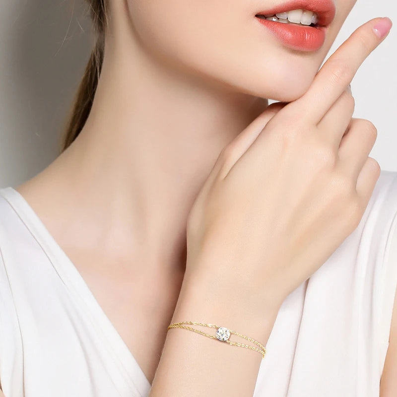 💖 MoissaniteLuxe™ – Double Chain Sterling Silver Bracelet - Balli Outlet