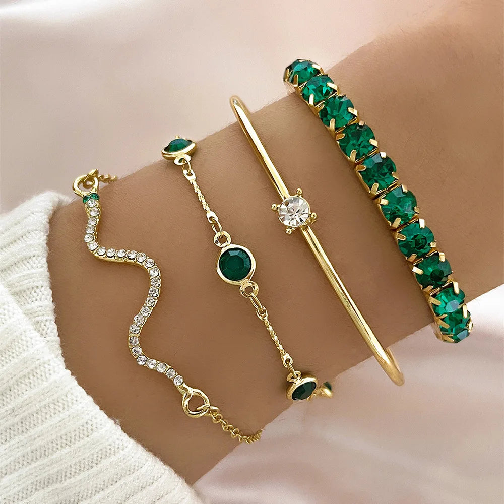 💚 LuxeSquare™ – Geometric Crystal Bracelet Set