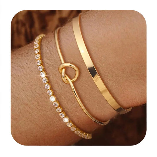 ✨ GoldLuxe™ – 3-Piece Zirconia Stainless Steel Bracelet Set ✨ - Balli Outlet