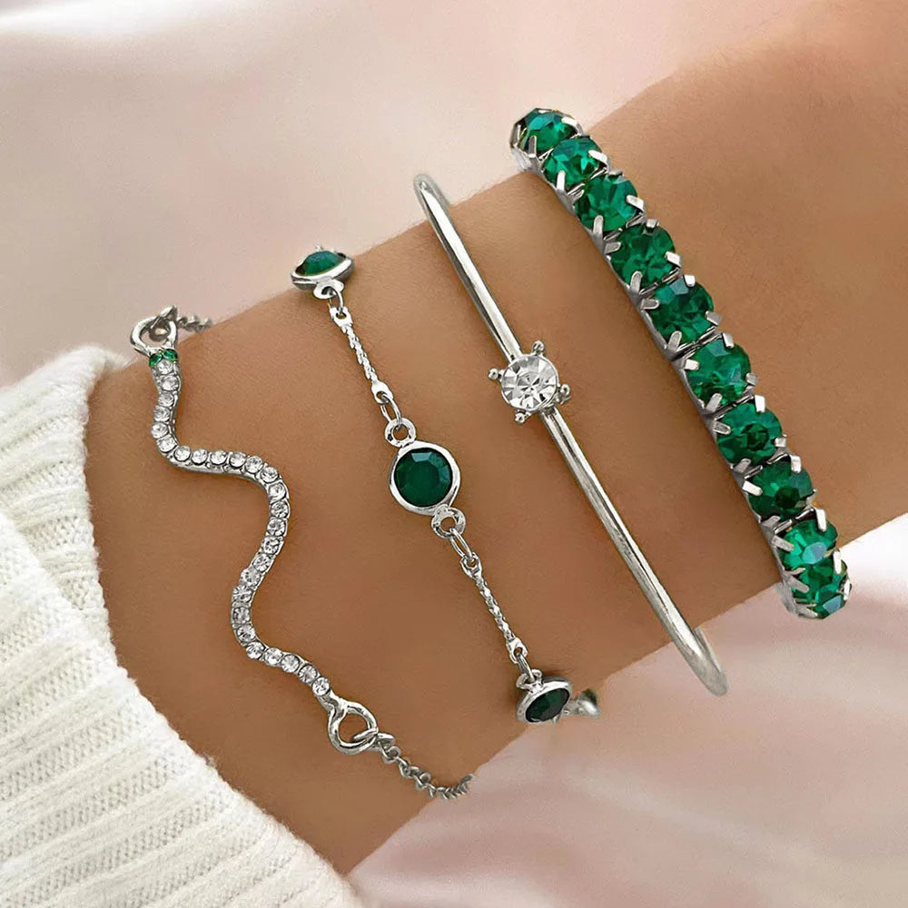 💚 LuxeSquare™ – Geometric Crystal Bracelet Set
