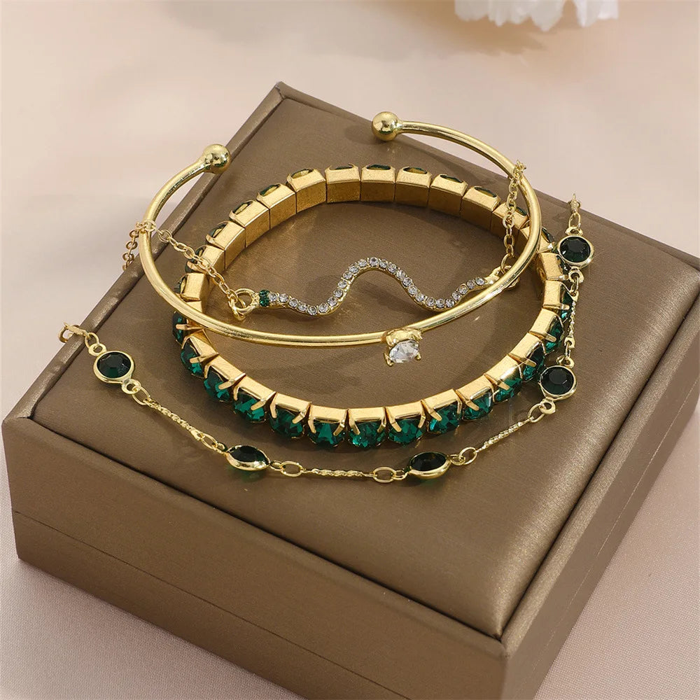 💚 LuxeSquare™ – Geometric Crystal Bracelet Set